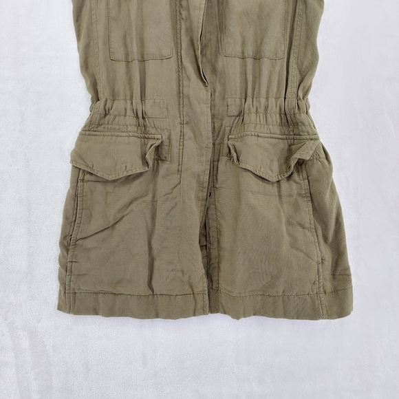 Gap Olive Green Drawstring Snaps Flap Pockets Casual Army Vest Z9 - Picture 3 of 7